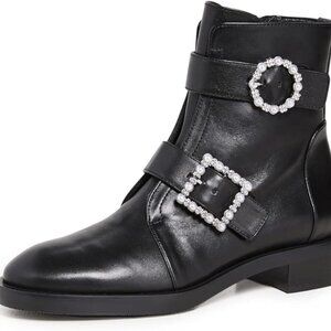 Stuart Weitzman Women's Ryder Pearl Geo Buckle Bootie Black size 6.5 and 7.5